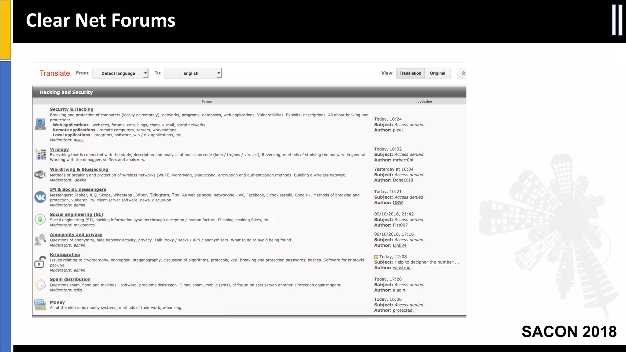 SACON 2018
Clear Net Forums
 