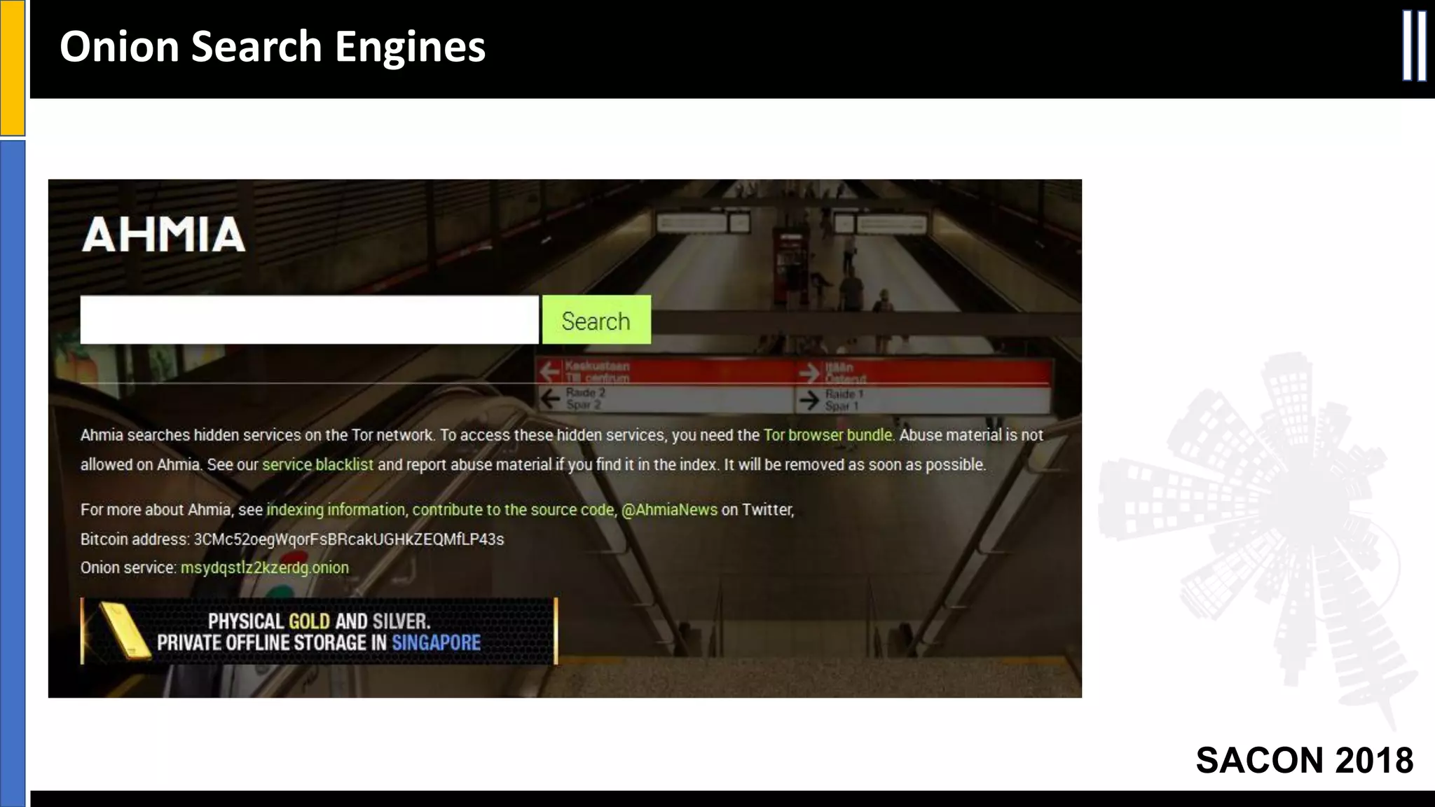 SACON 2018
Onion Search Engines
 