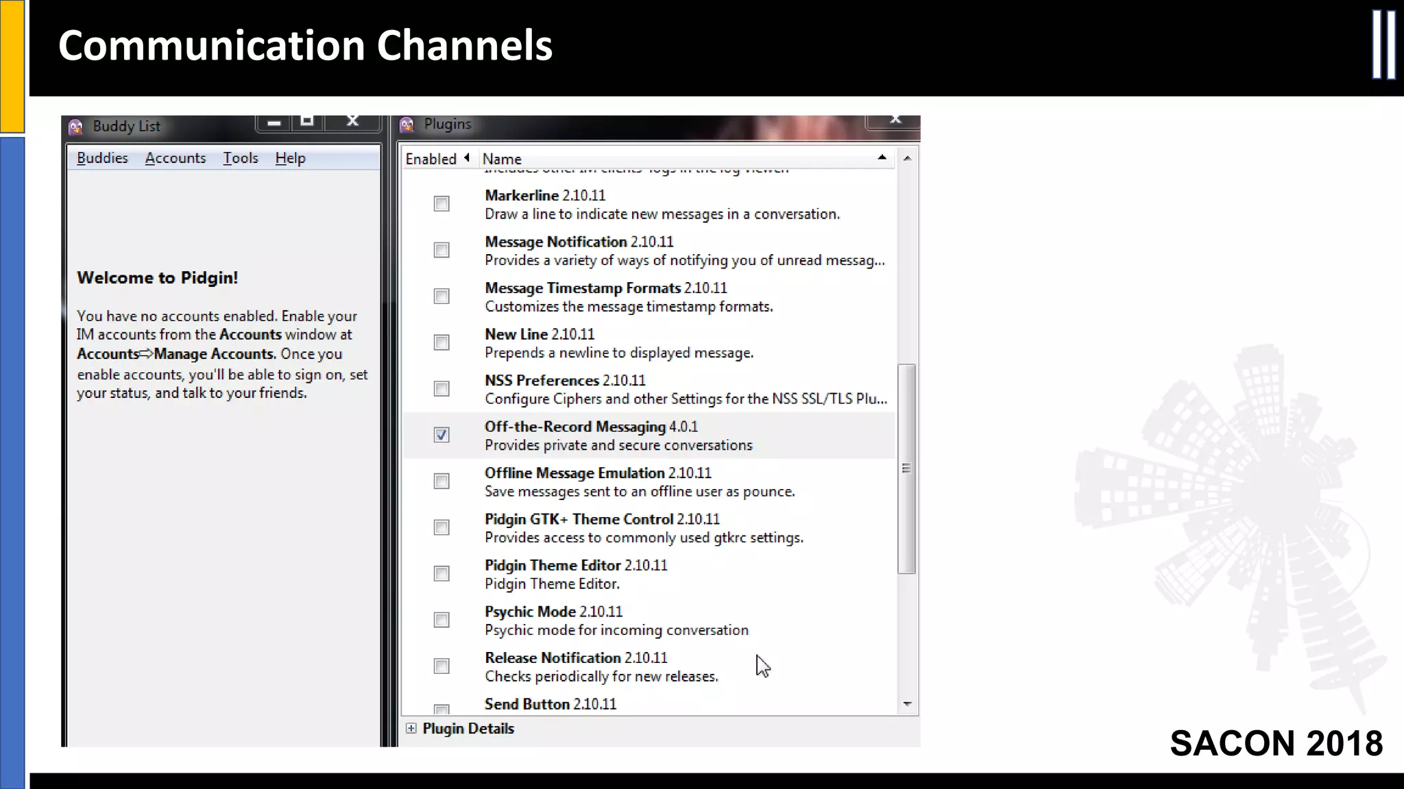 SACON 2018
Communication Channels
 