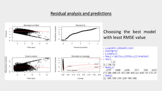Residual analysis and predictions
Choosing the best model
with least RMSE value
 