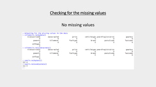 Checking for the missing values
No missing values
 