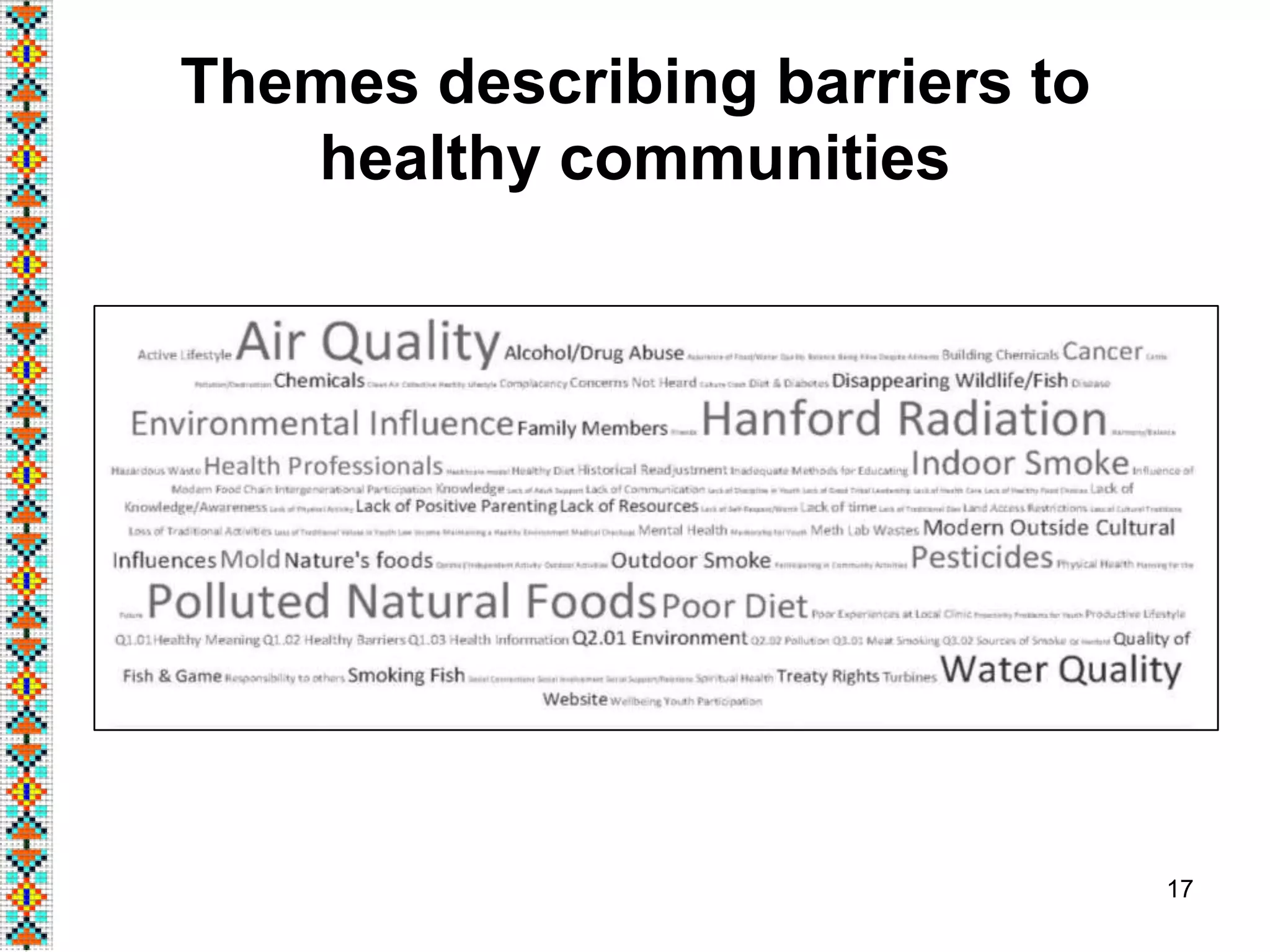 Themes describing barriers to
healthy communities
17
 