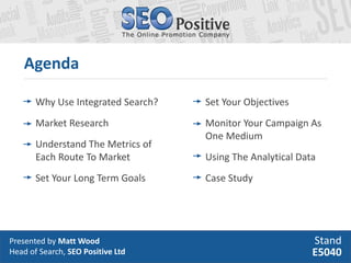 Agenda

       Why Use Integrated Search?   Set Your Objectives
       Market Research              Monitor Your Campaign ...