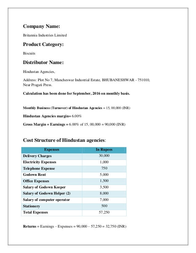 Roi For Distributor Of Britannia Report