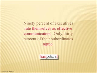 Ninety percent of executives   rate themselves as effective communicators.   Only thirty percent of their subordinates   agree. © Capacity 2000 CC 
