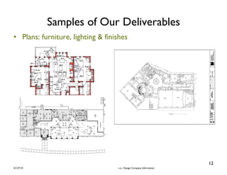 Samples of Our Deliverables Plans: furniture, lighting & finishes 