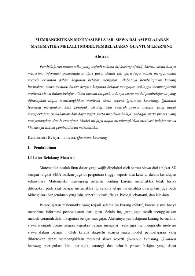 Membangkitkan Motivasi Siswa Melalui Model Pembelajaran Quantum Learn