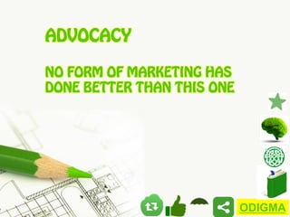 ADVOCACY
NO FORM OF MARKETING HAS
DONE BETTER THAN THIS ONE

ODIGMA

 
