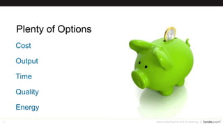 23
Plenty of Options
Cost
Output
Time
Quality
Energy
Demonstrating the ROI of Learning
 