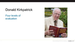 9
Donald Kirkpatrick
Demonstrating the ROI of Learning
Four levels of
evaluation
 