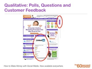 How to Make Money with Social Media. Now available everywhere.
Qualitative: Polls, Questions and
Customer Feedback
 