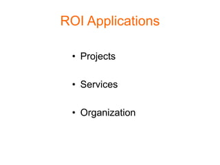 ROI Applications

 • Projects

 • Services

 • Organization
 