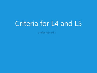 Criteria for L4 and L5
( refer job aid )
 