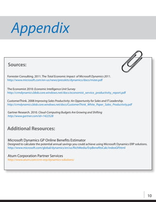 Appendix

Sources:

Forrester Consulting. 2011. The Total Economic Impact of Microsoft Dynamics 2011.
http://www.microsoft...