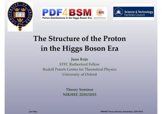 Juan Rojo NIKHEF Theory Seminar, Amsterdam, 22/01/2015
!
The Structure of the Proton !
in the Higgs Boson Era
Juan Rojo!
STFC Rutherford Fellow!
Rudolf Peierls Center for Theoretical Physics!
University of Oxford!
!
!
Theory Seminar !
NIKHEF, 22/01/2015
 