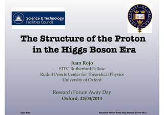 The Structure of the Proton
in the Higgs Boson Era
Juan Rojo
STFC Rutherford Fellow
Rudolf Peierls Center for Theoretical Physics
University of Oxford
Research Forum Away Day
Oxford, 22/04/2014
Juan Rojo Research Forum Away Day, Oxford, 22/04/2012
 