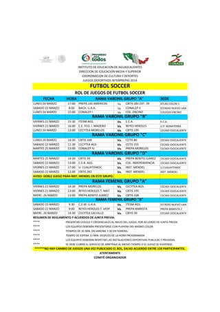 INSTITUTO DE EDUCACION DE AGUASCALIENTES
DIRECCION DE EDUCACION MEDIA Y SUPERIOR
COORDINACION DE CULTURA Y DEPORTES
JUEGOS...