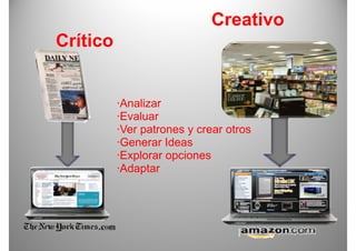 Creativo
Crítico


          ·Analizar
          ·Evaluar
          ·Ver patrones y crear otros
          ·Generar Ideas
 ...