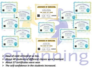  Hour of code arrived at us too.
About 40 students of different classes were involved.
About 27 certificates were won
The self-confidence in the students increased.