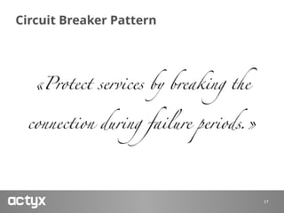 Circuit Breaker Pattern
17
«Protect services by breaking the
connection during failure periods.»
 