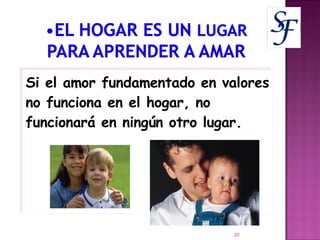 Si el amor fundamentado en valores no funciona en el hogar, no funcionará en ningún otro lugar. 