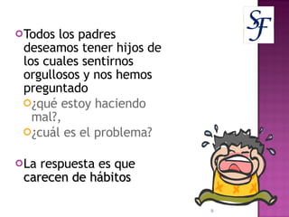 Todos los padres deseamos tener hijos de los cuales sentirnos orgullosos y nos hemos preguntado  ¿qué estoy haciendo mal?,  ¿cuál es el problema? La respuesta es que  carecen de hábitos 