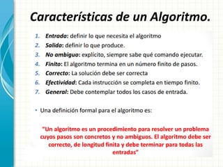 Características de un Algoritmo.
 