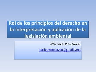 Rol de los principios del derecho en
la interpretación y aplicación de la
legislación ambiental
MSc. Mario Peña Chacón
mariopenachacon@gmail.com
 