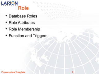 Presentation Template Role Database Roles Role Attributes Role Membership Function and Triggers 