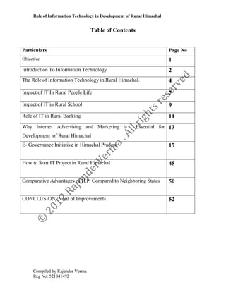 Role of Information Technology in Development of Rural Himachal | PDF