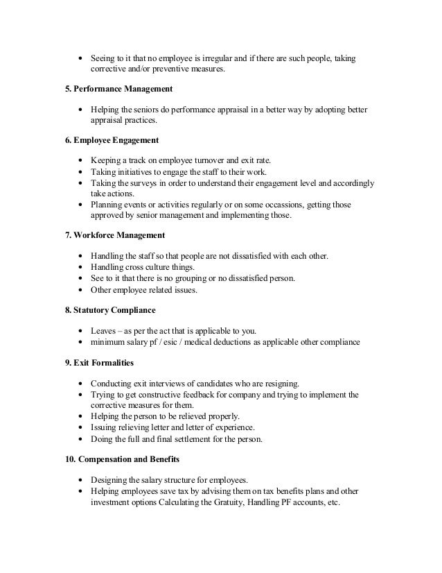 What are the roles and responsibilities of hr executive