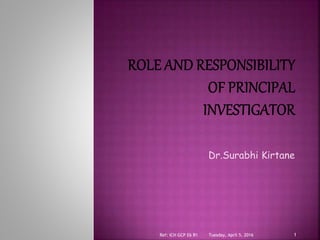 Dr.Surabhi Kirtane
Tuesday, April 5, 2016 1Ref: ICH GCP E6 R1
 