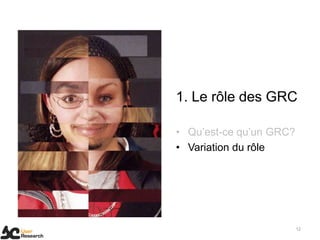 12
1. Le rôle des GRC
• Qu’est-ce qu’un GRC?
• Variation du rôle
 