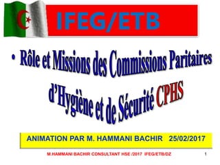 IFEG/ETB
ANIMATION PAR M. HAMMANI BACHIR 25/02/2017
1M.HAMMANI BACHIR CONSULTANT HSE /2017 IFEG/ETB/DZ
 