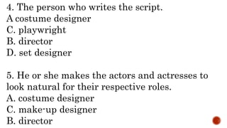 Scriptwriter Roles ROLES IN A STAGE PRODUCTION in arts.pptx
