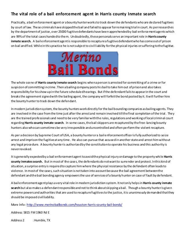 Role of a bail enforcement agent in harris county inmate search