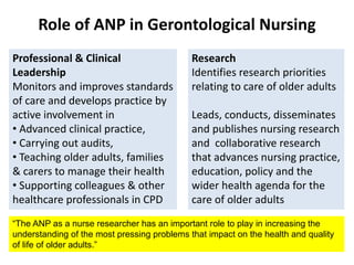 Role of Advanced Nurse Practitioner in Gerontological Nursing | PDF