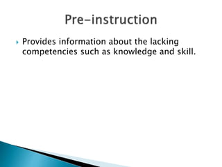  Provides information about the lacking 
competencies such as knowledge and skill. 
 