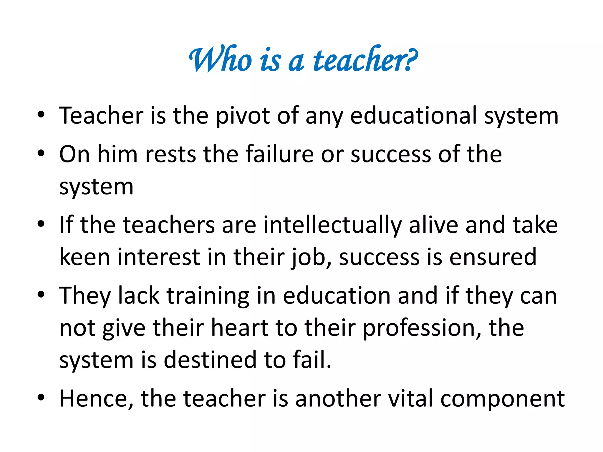 Role of a teacher in school education | PDF