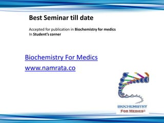 Biochemistry For Medics
www.namrata.co
Accepted for publication in Biochemistry for medics
In Student’s corner
1Biochemistry for medics- Namrata Chhabra
 