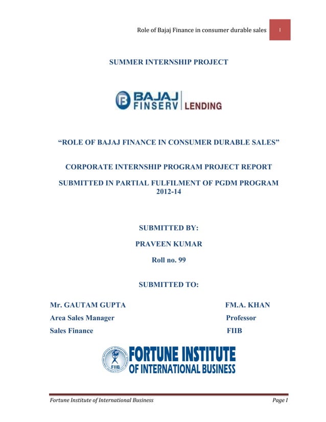 Role of bajaj finance in consumer durable finance PDF