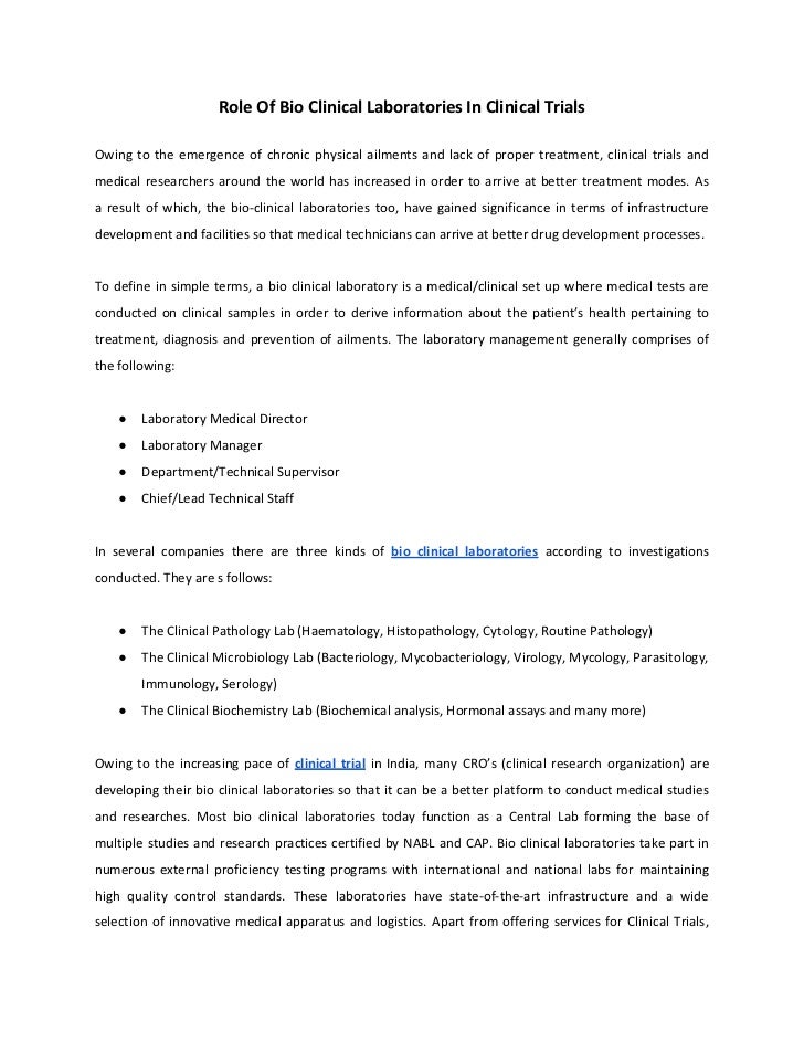 Role of bio clinical laboratories in clinical trials