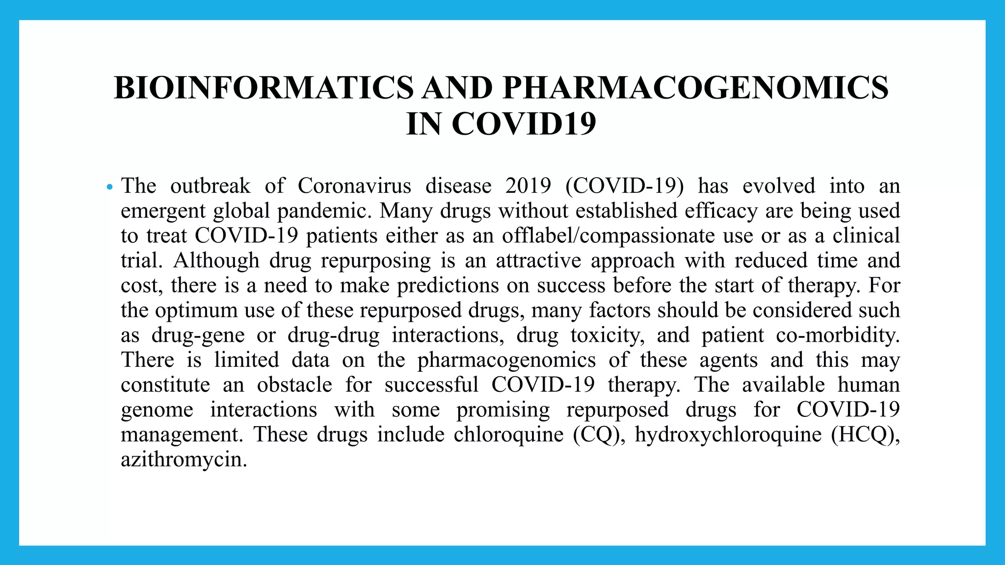 Role of bioinformatics and pharmacogenomics in drug discovery | PPT