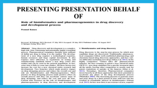 Role of bioinformatics and pharmacogenomics in drug discovery | PPTX