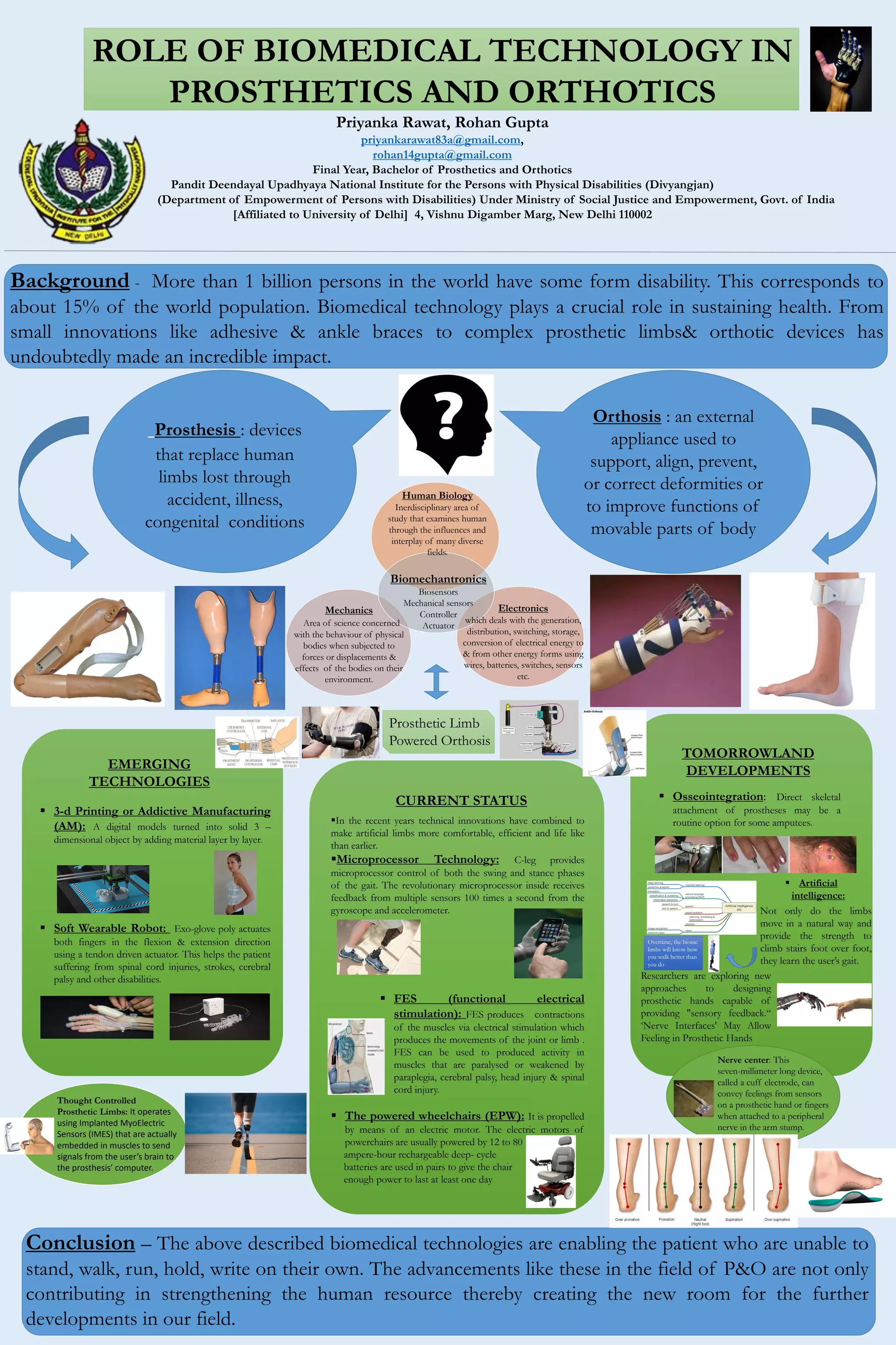 Role of Biomedical Technologies in Prosthetics and Orthotics | PDF