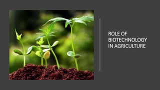 ROLE OF
BIOTECHNOLOGY
IN AGRICULTURE
 