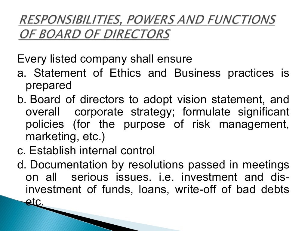 Role of board of directors Corporate Governance