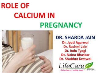 ROLE OF
CALCIUM IN
PREGNANCY
DR. SHARDA JAIN
Dr. Jyoti Agarwal
Dr. Rashmi Jain
Dr. Indu Tyagi
Dt. Naina Bhaskar
Dt. Shubhra Kestwal
…Caring hearts, healing hands
 