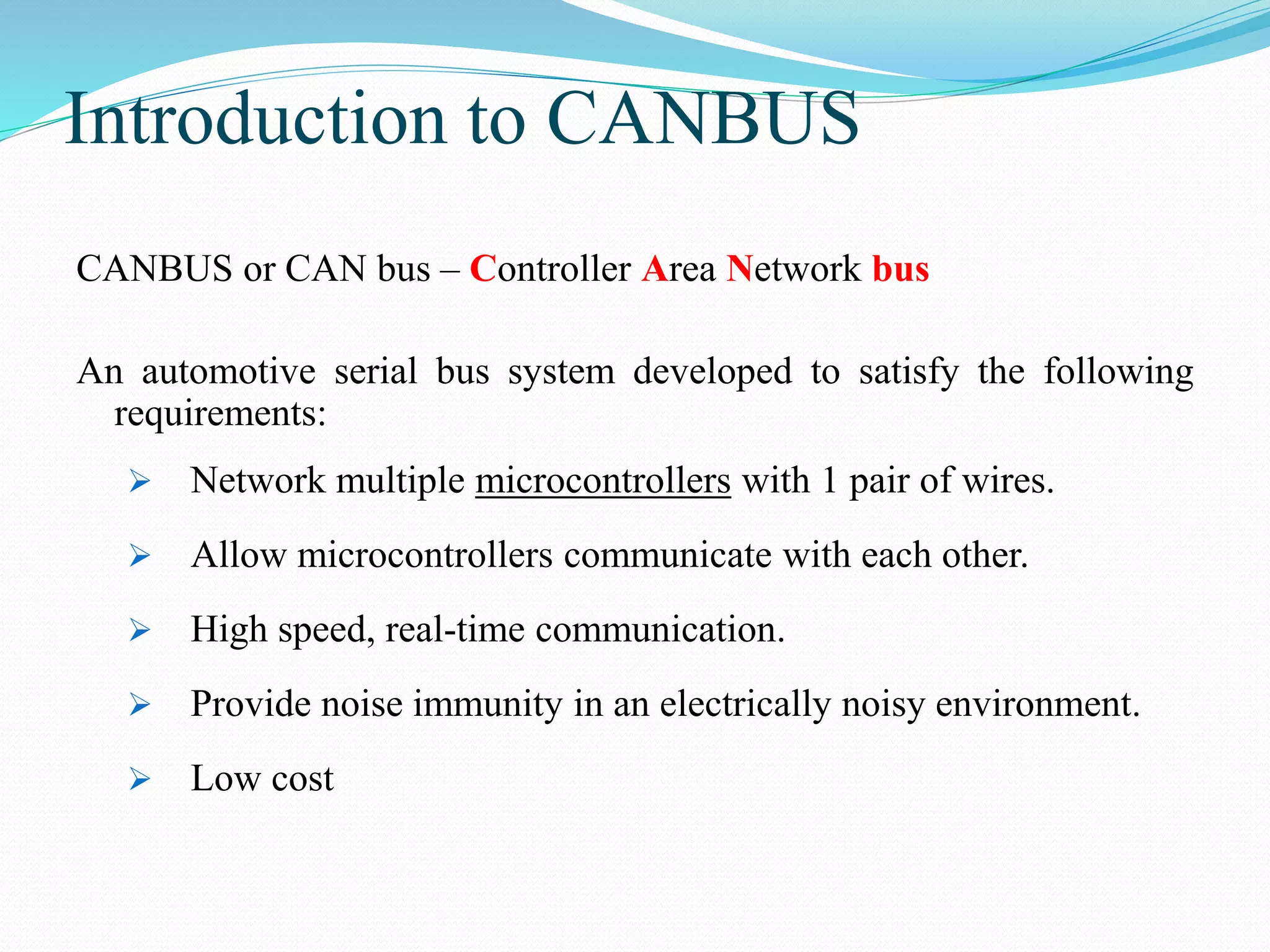 Role of CAN BUS in automotives | PPT | Computer Networking | Computing