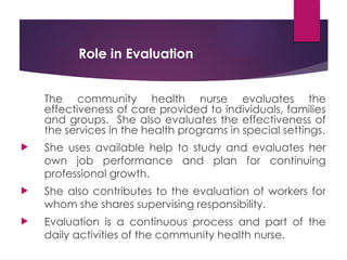 Role of community health nurses - notes for students | PPTX